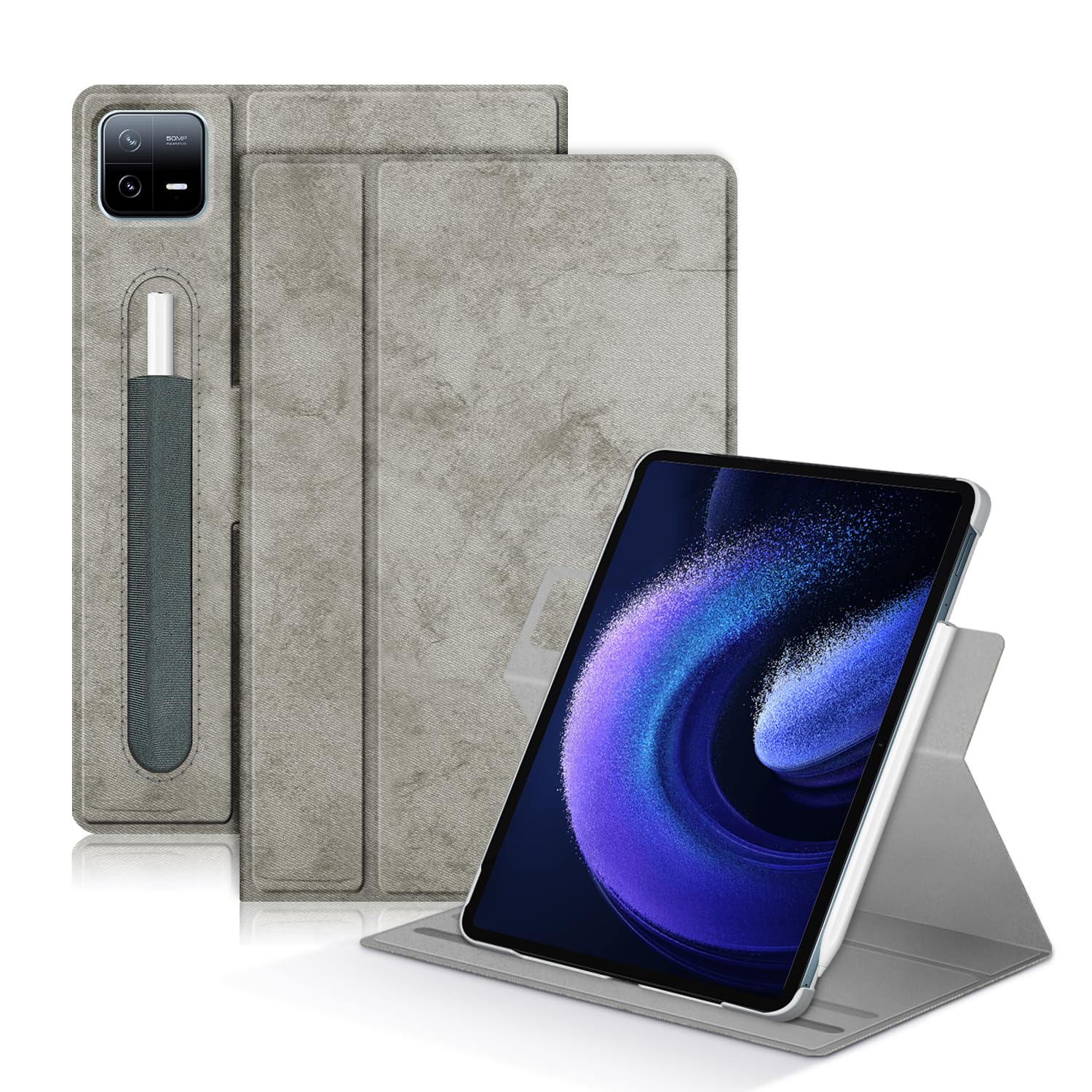 DINGGUAGUA Case Compatible with Xiaomi Pad6/6pro Tablet 11inch Released 2023 Multi-Angle Stand Cover for Mi Pad 6 Pro Tablet 360° Adjustable Swivel,Gray