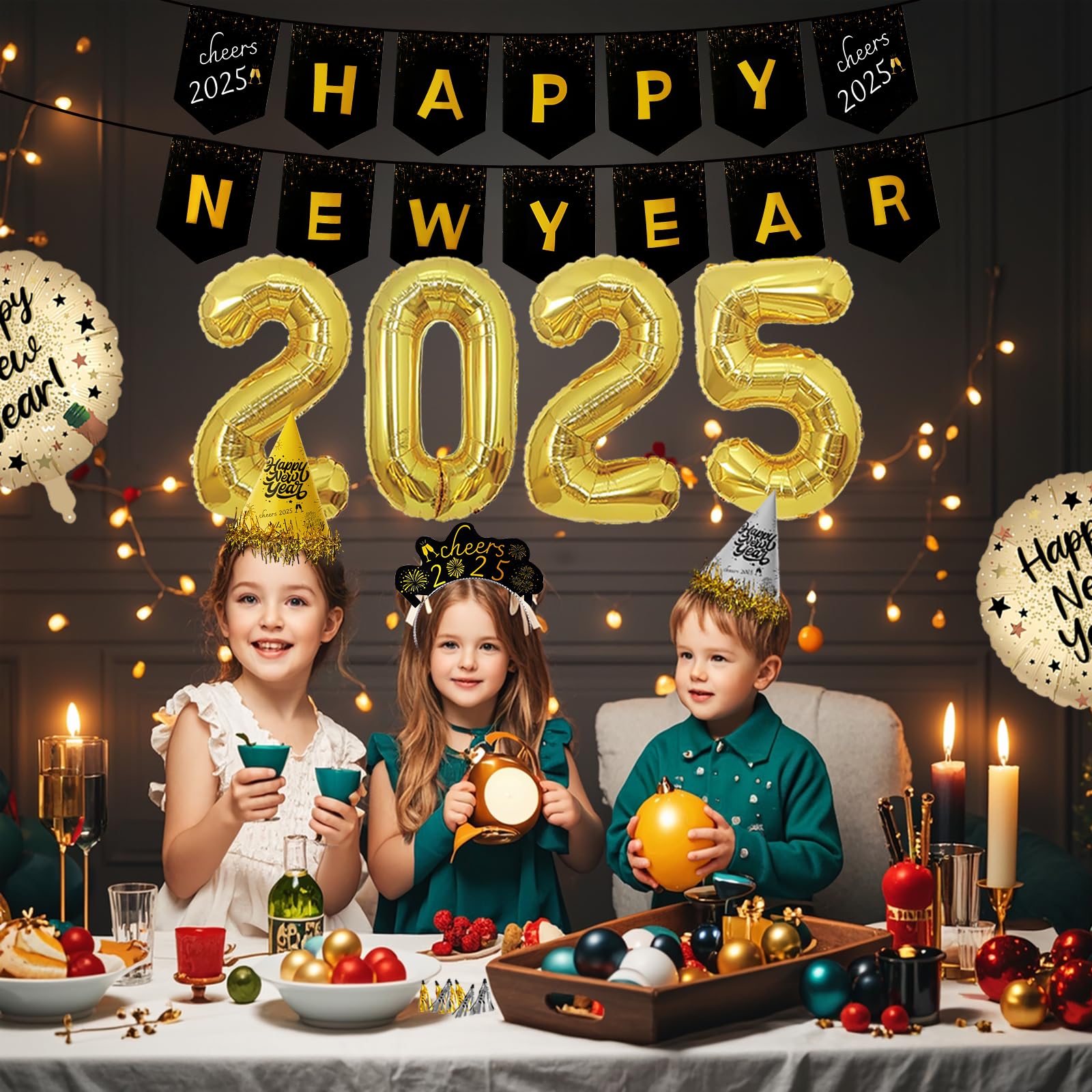 New Years Eve Party Supplies 2026-73 PCS Happy New Years Decorations-Party Favors Includes Hats, Banner, Glasses, Tiaras, Squawkers Blowers, Balloons, Fringe Curtain Accessories Nye Decorations 2026