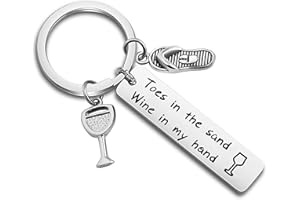 CHOORO CHOROY Toes in The Sand Wine in My Hand Keychain Gifts for Beach Lovers Wine Lover Stainless Steel Beach Keychain
