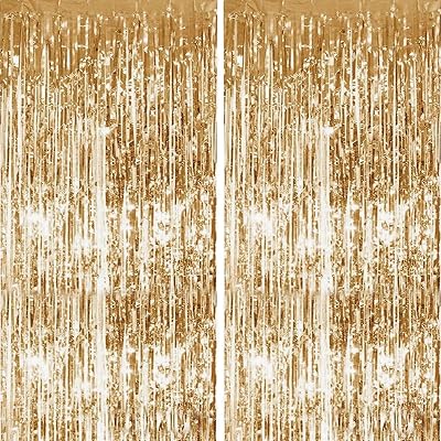 Aisszhao Champagne Gold Foil Curtain 2pcs 3.2ft x 6.5ft Backdrop