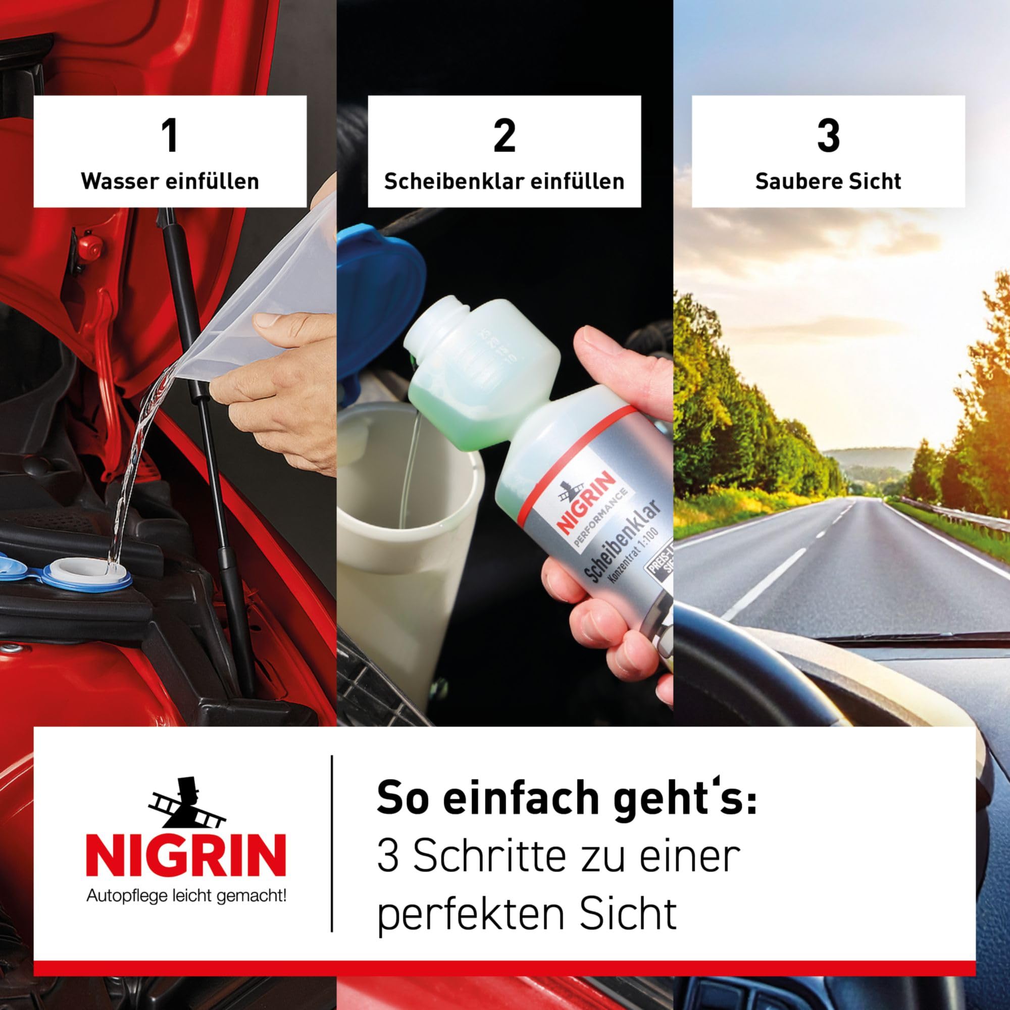 NIGRIN Performance Scheibenklar Konzentrat 1:100 Designer Duft | 250 ml | Reinigungszusatz für Autoscheiben und Scheinwerfer | entfernt Insekten, Öl, Fett | schlierenfrei | sehr ergiebig | ab 5°C 4