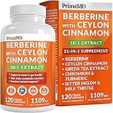 21-in-1 Berberine Supplement with Ceylon Cinnamon with Chromium, Bitter Melon and Green Tea Extract and Black Pepper Extract 5X for Energy & Metabolism Support with 5279 mg (120 ct, Pack of 1)