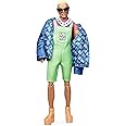 Barbie BMR1959 Ken Fully Poseable Fashion Doll with Neon Hair, in Neon Overalls and Puffer Jacket, with Accessories and Doll Stand