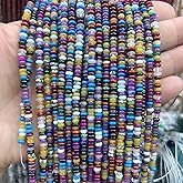 Natural Mulitcolor Rondelle Beads Natural Stone Disk Beads Loose Gemstone Spacer Bead for DIY Bracelet Necklace Jewelry Making（4 * 2mm 1 Strand 150pcs Mix04）