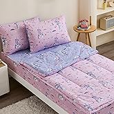 Anibedding 3Pcs Zip Up Bedding Comforter Set for Girls, Pink Castle All in One Zipper Twin Bedding Set with Pillowcase for Kids