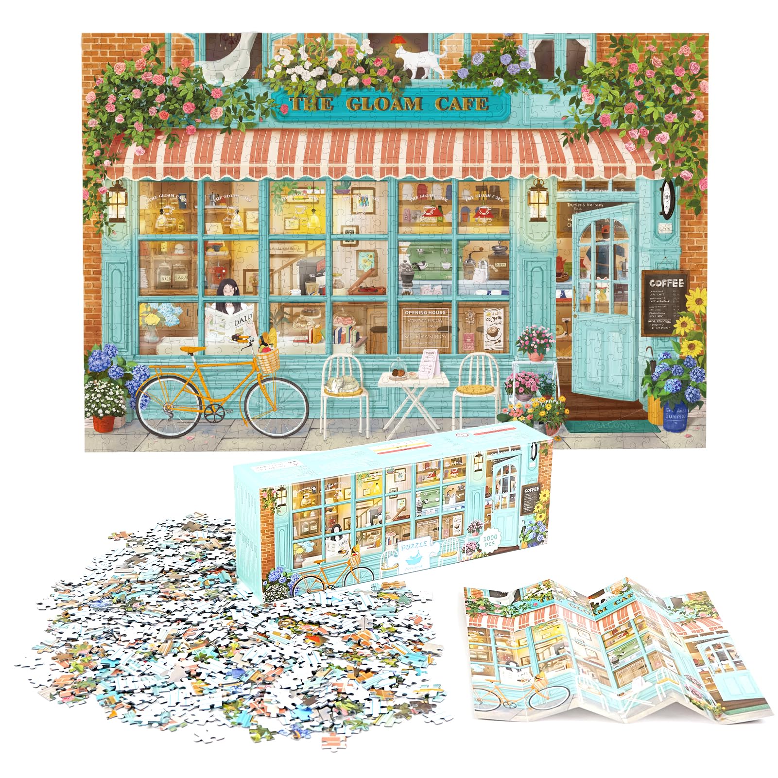 Photo 1 of MOMIBOOK Puzzles for Adults 1000 Piece Jigsaw Puzzles of Corner Coffee Shop, Painting Image Store Puzzle Difficult Challenging Hard Impossible Puzzle, Funny Toys & Games Christmas Birthday Gifts