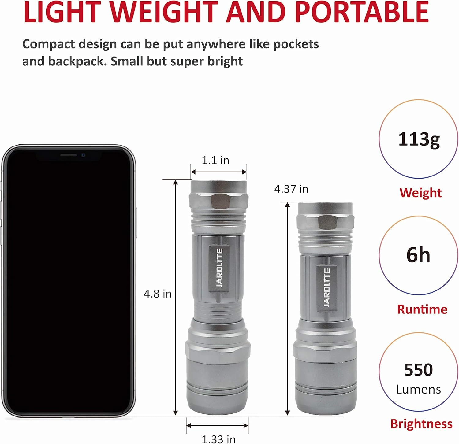LED Emergency Handheld Flashlight with Adjustable Focus, Water Resistant, 5 Modes, Best Tactical Flashlight for Emergency, Camping and Fishing, 2 Pack - - 