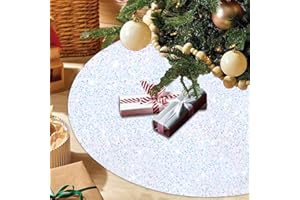 OMKSIH White Christmas Tree Skirt 46 Inch Sequin Tree Skirt Velvet Large Xmas Tree Skirts Glitter Christmas Tree Skirt Cover Iridescent Tree Stand Base Christmas Tree Collar for Holiday Party Decor
