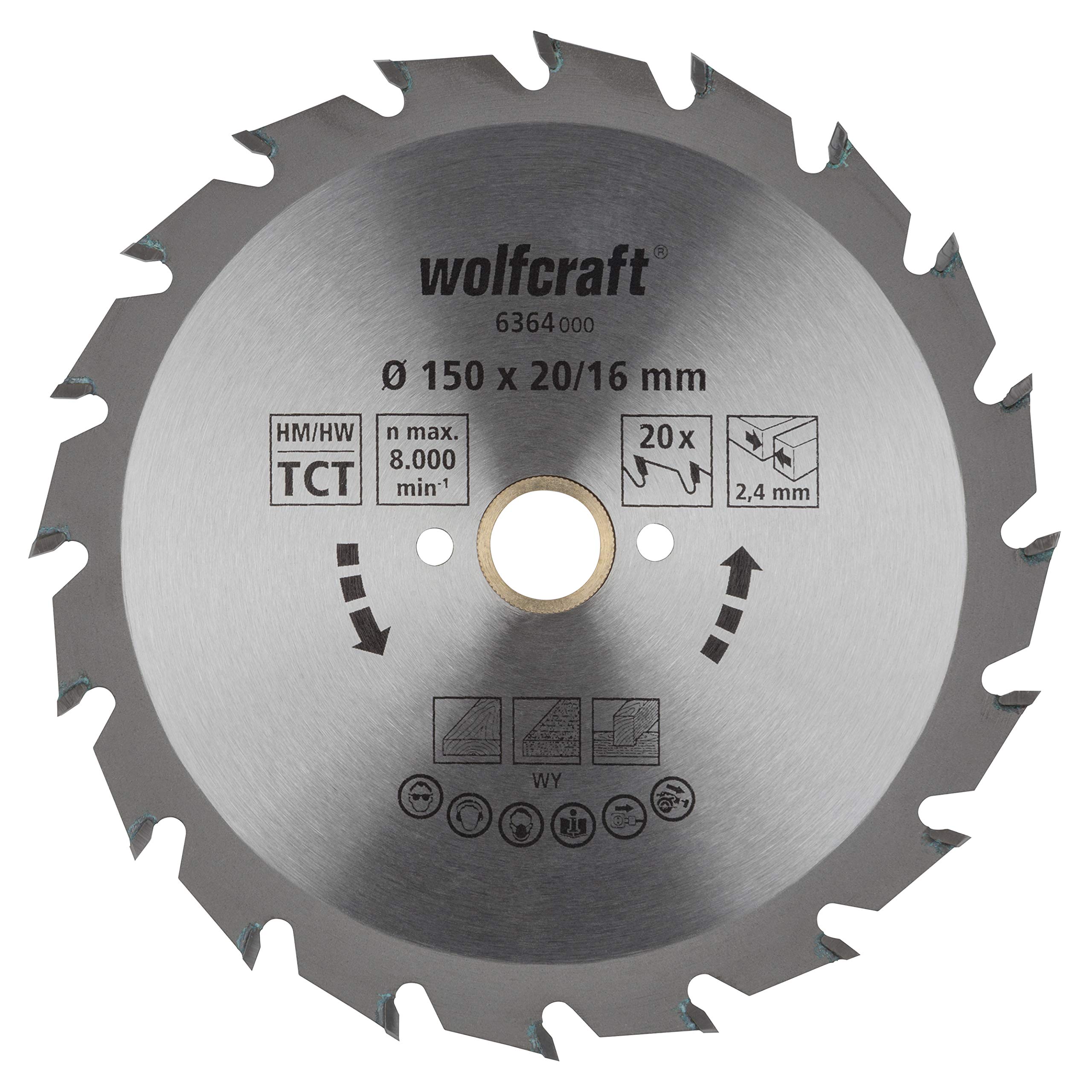 wolfcraft TC Circular Hand Saw Blade, Green Series I 6364000 I Fast, Medium-coarse cuts