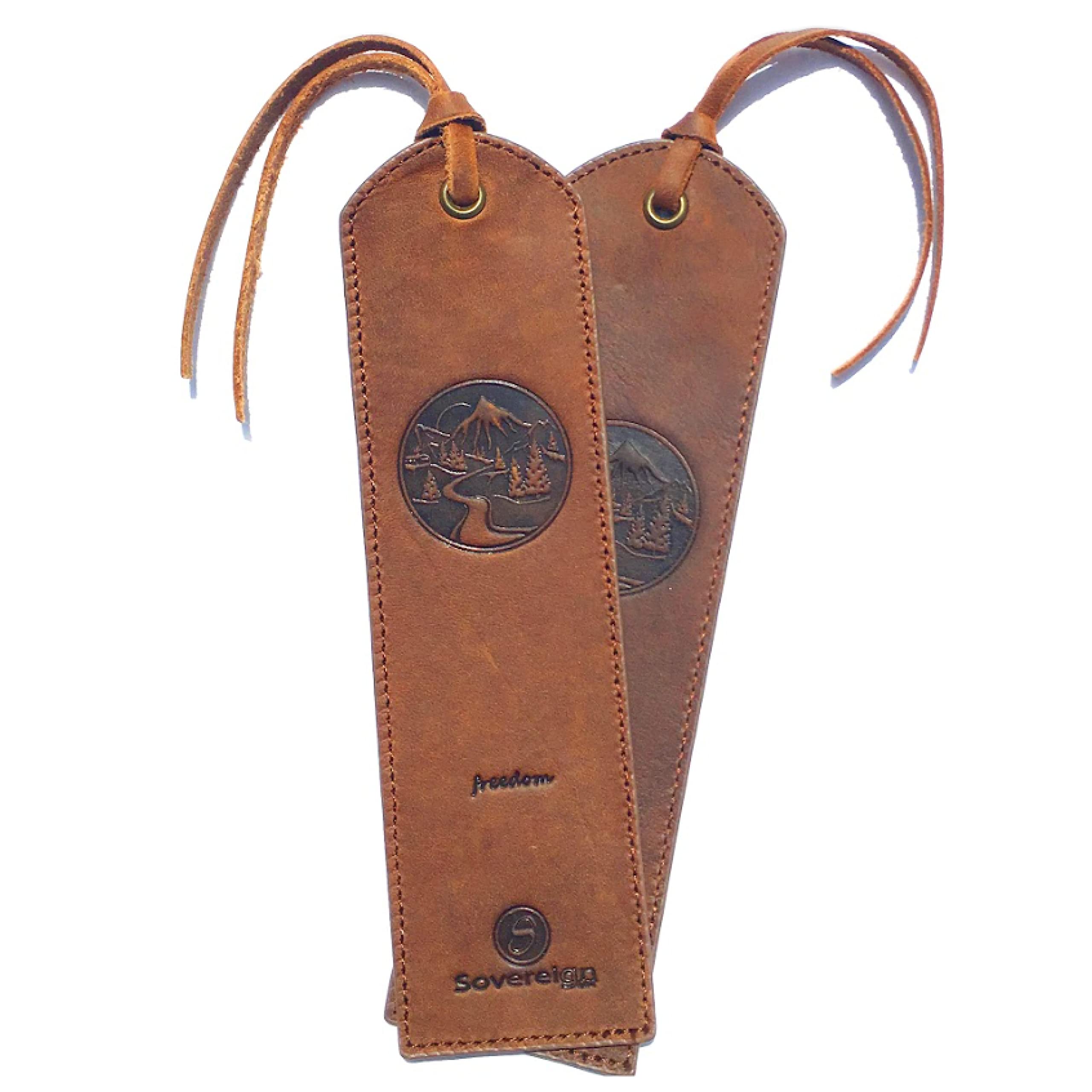 Leather Bookmark Handmade - Genuine Crazy Horse Pack of 2 Leather Bookmarks with Unique Mountain Design - Perfect Bookmarks for Men Women Kids and Bookworms