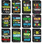 Cinrobiye 24 Pcs Mini Colorful Notebooks, Funny Motivational Journals Notepads Inspirational Notepads Small Pocket Notebook for Kids Teacher School Office Gift Bulk Prizes Travel Supplies (Black)