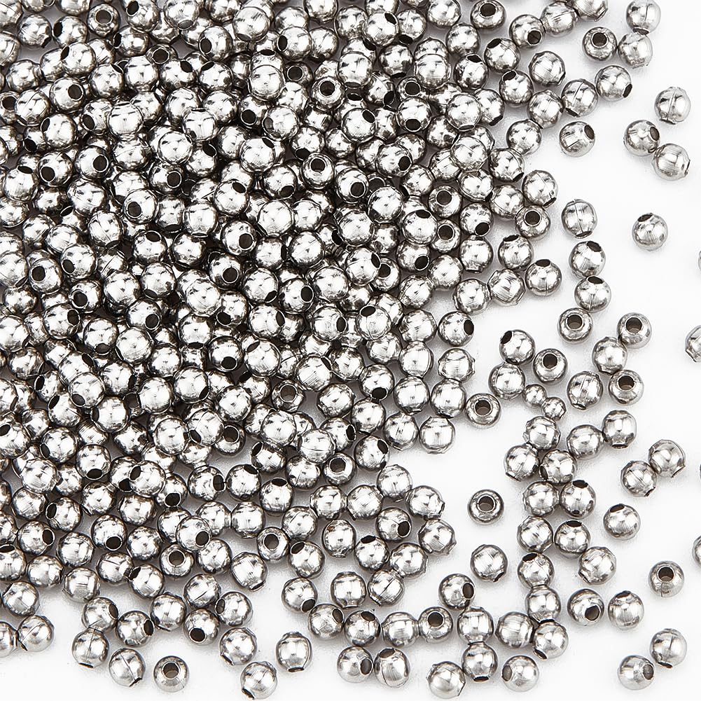 UNICRAFTALE 500pcs Tiny Round Metal Beads 1mm Small Hole Ball Spacer Beads Stainless Steel Bead 3mm Dia Loose Beads Metal Spacers for Jewelry Making Findings DIY Stainless Steel Color