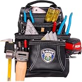 FESA Leather Carpenter Tool Pouch - 10-Pocket Heavy Top Grain Leather Carpenter Pouch with 2 Hammer Loops, Large &amp; Small Pockets - Fits Work Belts up to 3" - Handcrafted - Country-Themed
