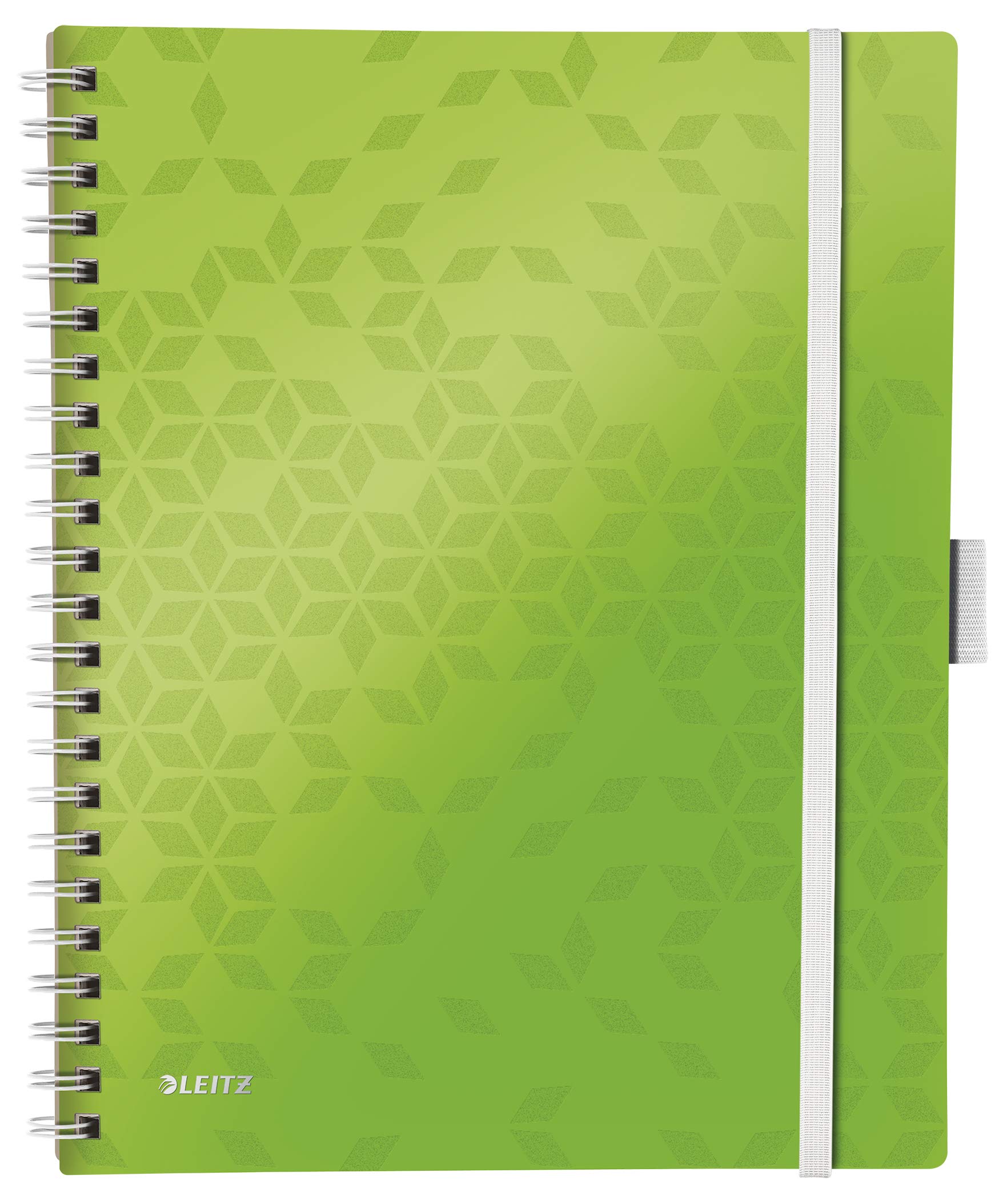 Leitz 46440054 A4 Stiff Cover Notebook, Wire Bound, 80 Sheets, Ruled, 80 gsm Ivory Paper, WOW Be Mobile Range, Green