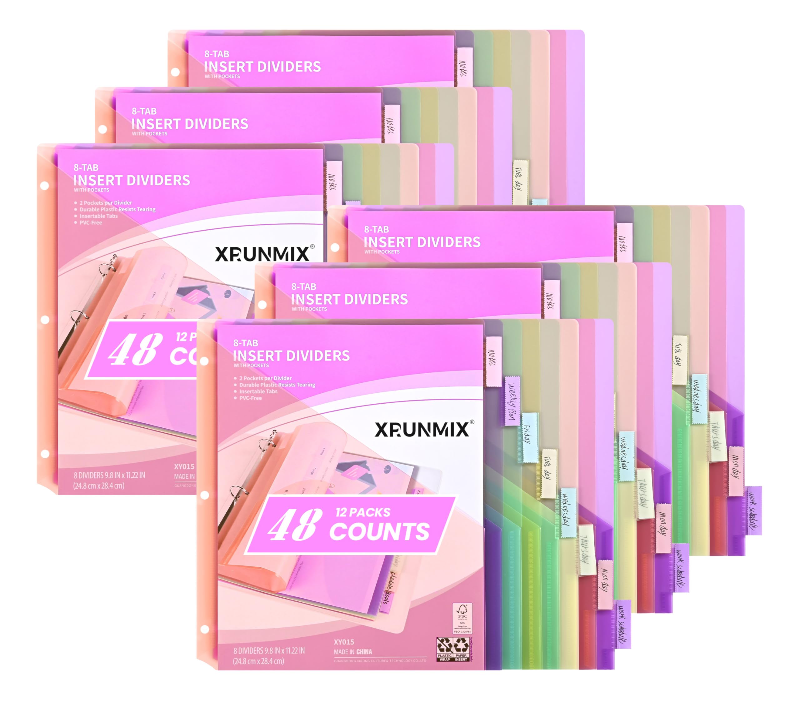 Photo 1 of 48 Counts 8-Tab Binder Dividers, Index Pockets for 3 Ring Binders, 8 Pastel Colors, US Letter Size (6)