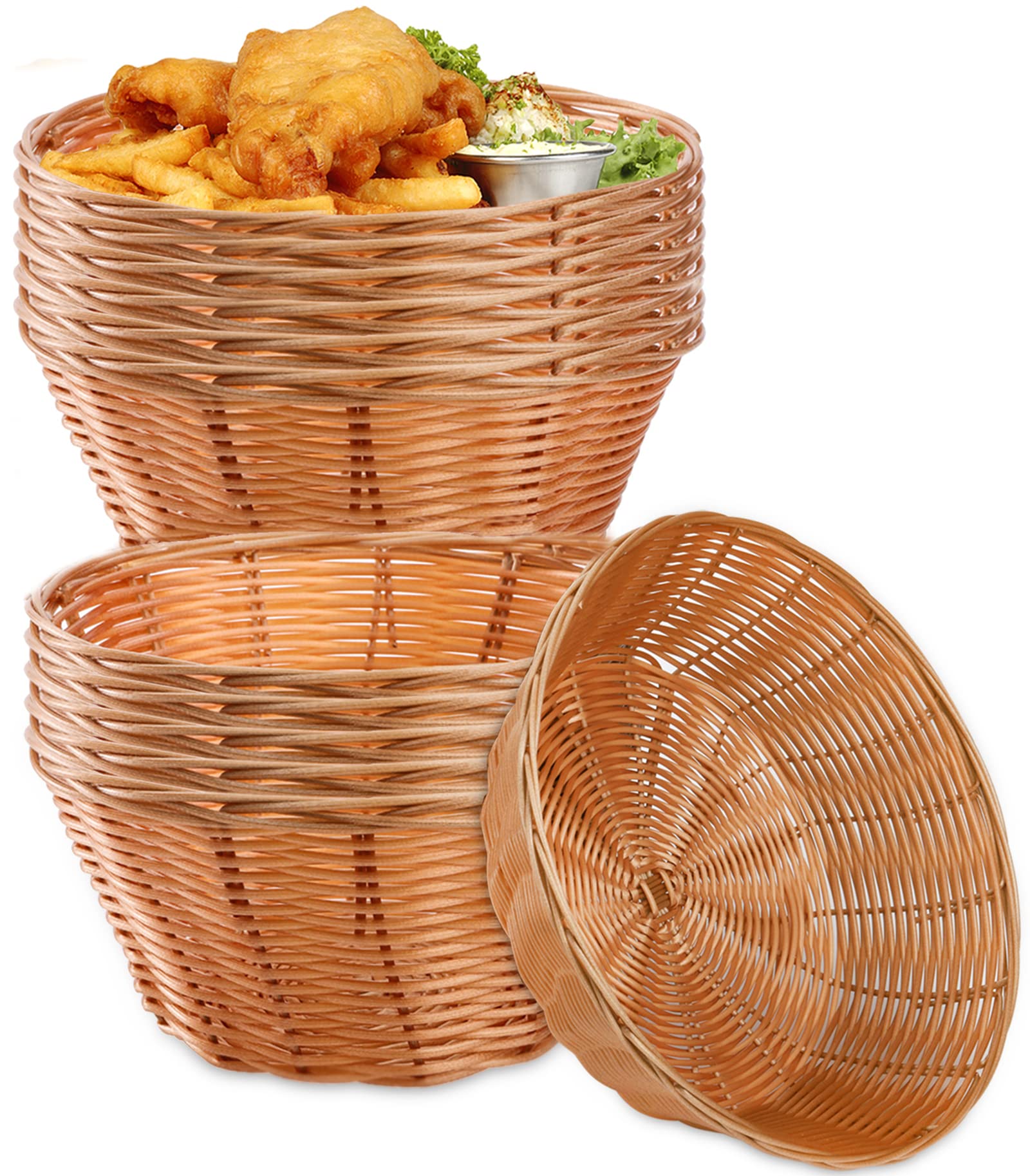 Photo 1 of Yesland 12 Pack Plastic Round Basket Small Gift Baskets - 7 Inch Woven Bread Roll and Food Serving Baskets - Food Storage Basket Bin for Kitchen, Restaurant, Centerpiece Display, Christmas Gifts