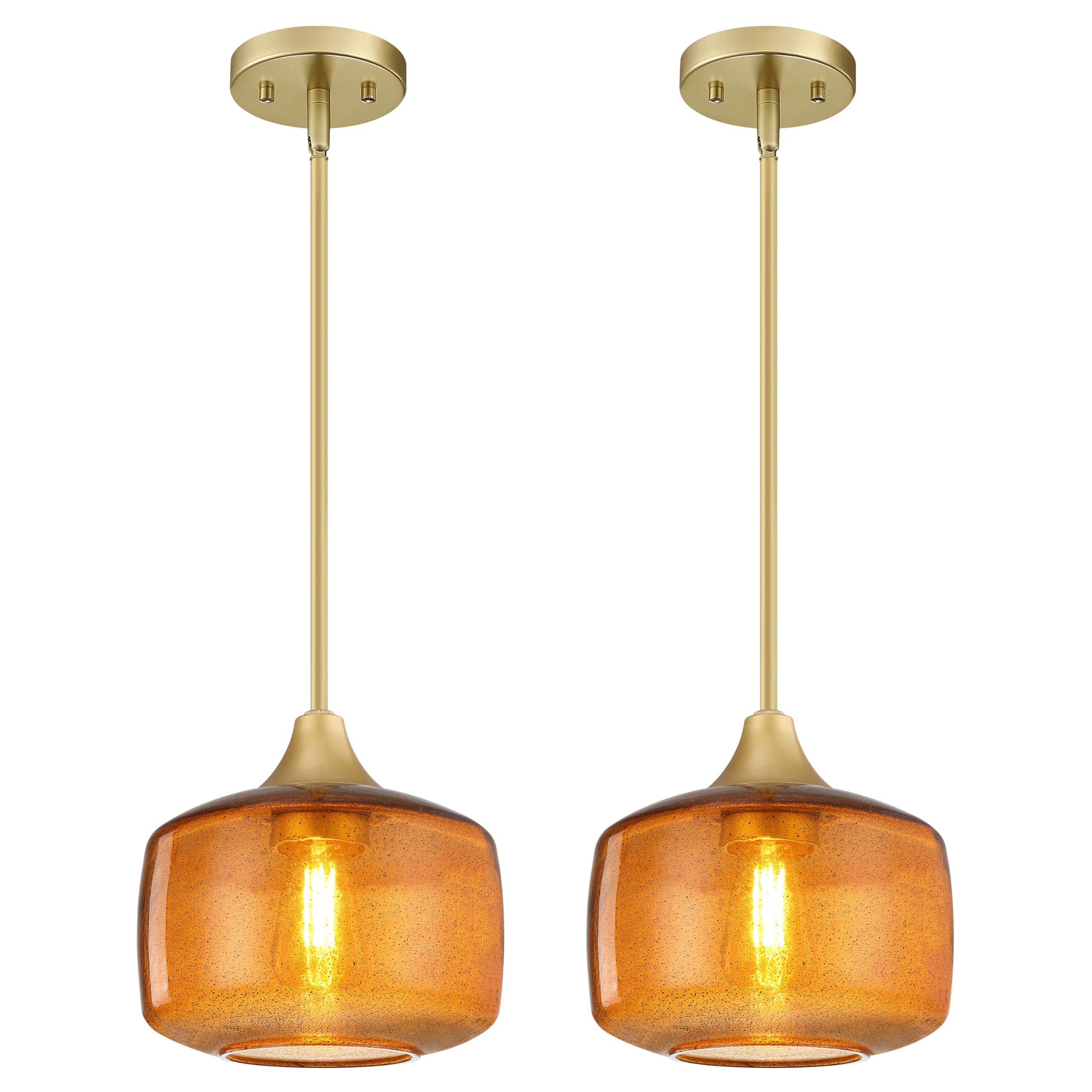 Photo 1 of 2 Pack 1 Light Hanging Indoor Kitchen Island Pendant Light,7.3" Ancient Amber Seeded Glass Pendant Ceiling Light Fixtures Modern Farmhouse Dinning Over Sink Hallway
