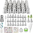 ANSLYQA 166 Pcs Russian Piping Tips Set, with 30 Numbered Russian Tips,24 Numbered Icing Tips,Pattern Chart,1 Ball Tip,2 Leaf Tips,100 Pastry Bags,3 Couplers for Cake Decorating