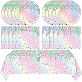 41Pcs Pastel Birthday Decorations Pastel Rainbow Tableware Set Disposable Paper Plates,Napkins,Tablecloth丨Rainbow Birthday Decorations for Girls,Baby Shower,Bridal Wedding Party Supplies,Serve 20
