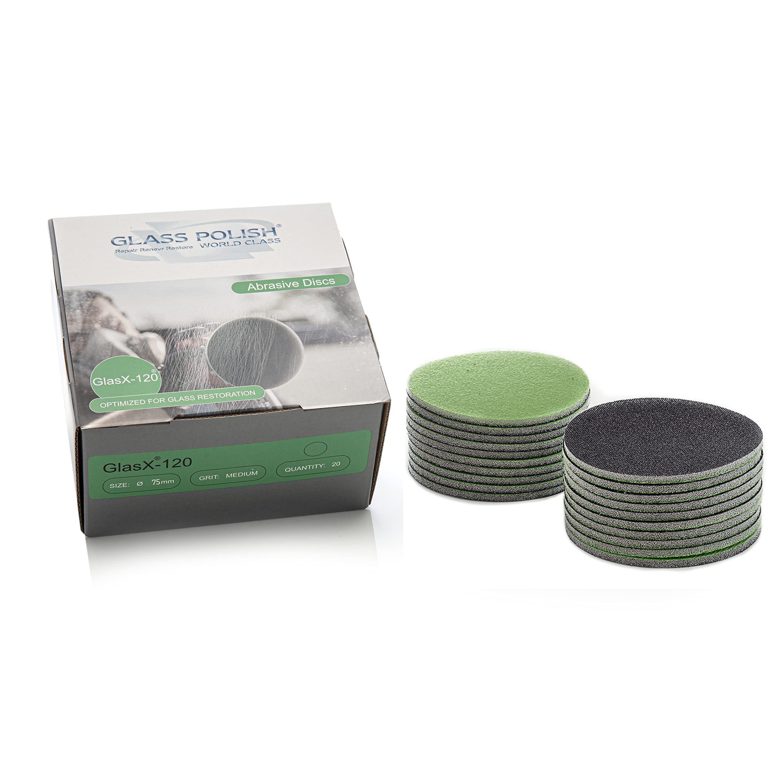 Glass Polish 3 inch (75mm) 180 Grit Pack of 20 Sanding Discs for Rotary Polisher - Foam Backed Silicon Carbide Abrasive P180 - GP14303