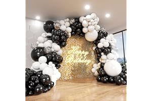 Black and White Balloon Arch Kit, ADOINBY 140Pcs Black and White Durable Latex Balloons 18 12 10 5 Inch Different Size Balloons for Birthday Anniversary Wedding Engagement Graduation Party Decorations