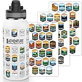 Nefeeko 32oz National Parks Water Bottle - Insulated Adventure Bottle with Waterproof Stickers | Leakproof Lid & Dual Straw/Spout | USA Bucket List Gift for Hikers, Camping & Outdoor Enthusiasts