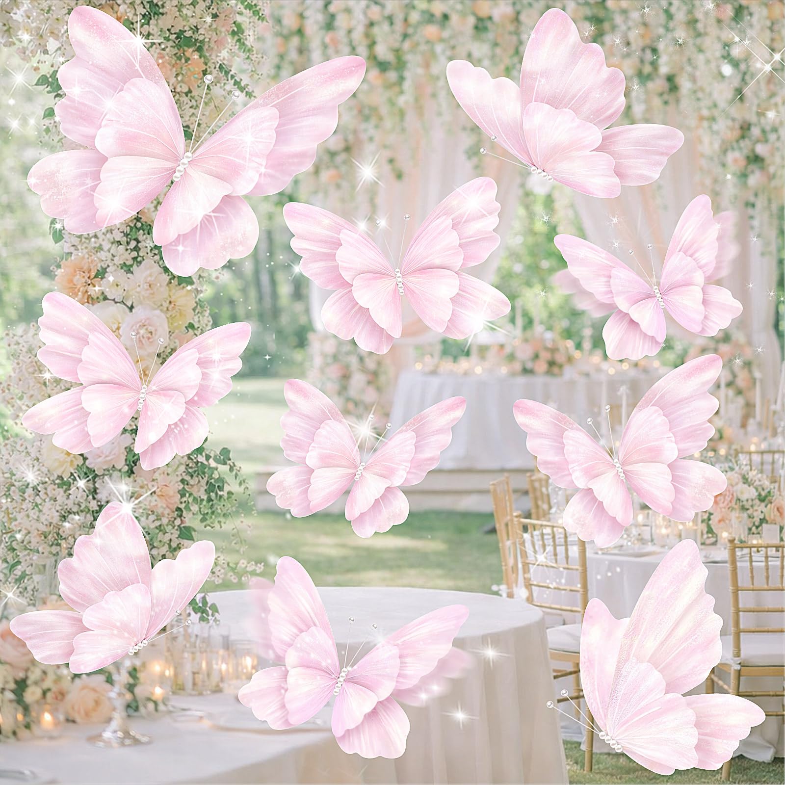 Photo 1 of 10 Pcs Large Butterfly Party Decorations Mariposas Grandes para Decoracion Big Butterfly Party Decor 20 Inch 12 Inch 3D Silk Floating Butterflies for Baby Shower Women Birthday Wedding Decor(Pink)