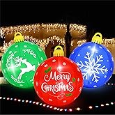 Vertintong 3 Pcs 4 Ft 2025 Giant Christmas Inflatable Ball Decoration, Merry Christmas Ball Outdoor Decorations Built-in LED Light Blower for Indoor Garden Yard Xmas Decor (Red Balls Elk Snowflake)