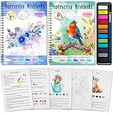 Elfew 2 Pack Watercolor Workbook, Watercolour Paint Set, Water Coloring Books for Adults,Includes 24 Sketches and 12 Color Pa