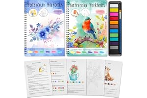 Elfew 2 Pack Watercolor Workbook, Watercolour Paint Set, Water Coloring Books for Adults,Includes 24 Sketches and 12 Color Pa