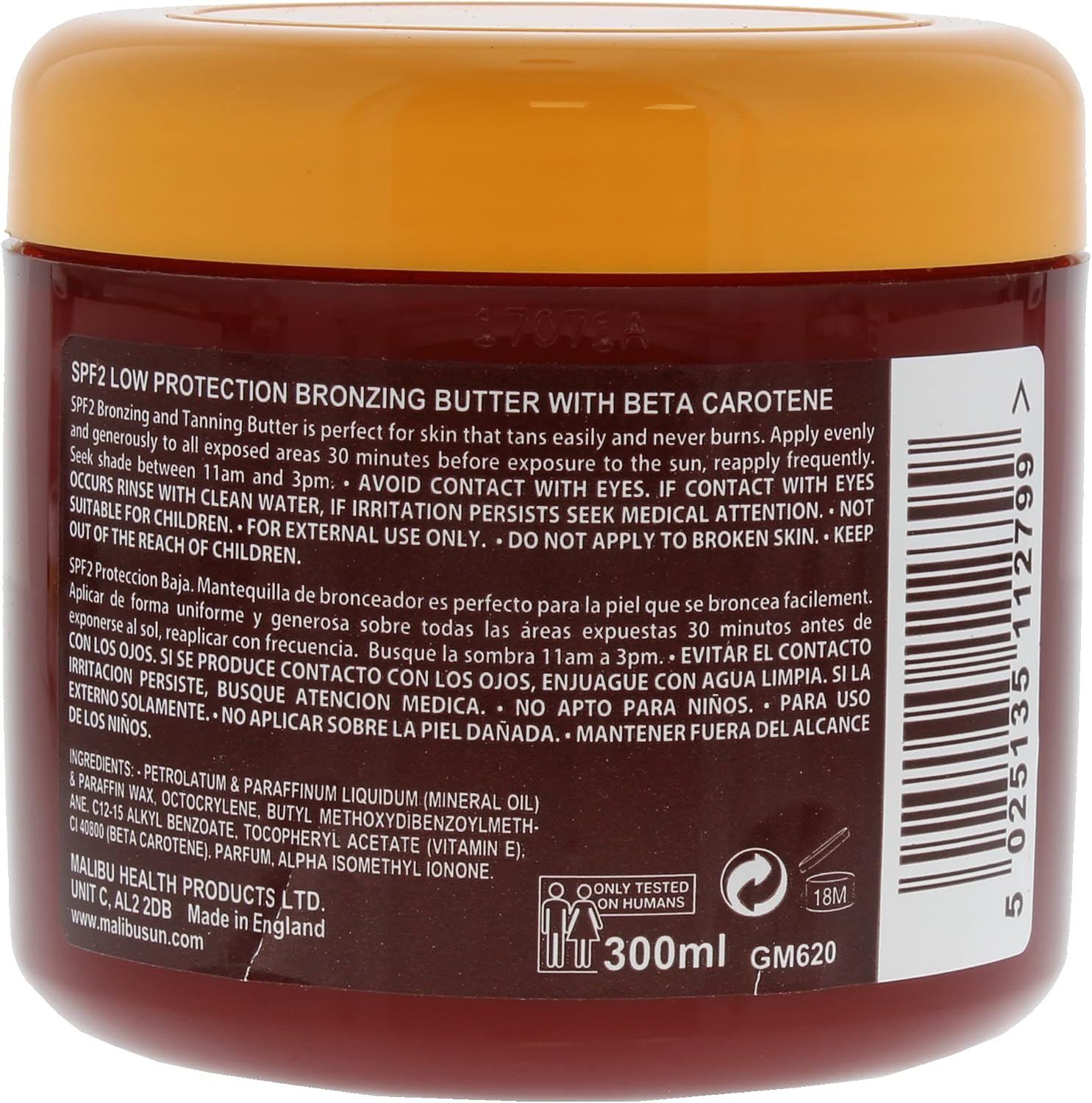 Malibu Sun SPF 2 Bronzing Fast Tanning Body Butter with Beta Carotene, Water Resistant, Tropical Coconut Fragrance, 300ml - Image 3