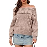 KOMEIANA Womens Off The Shoulder Sweater Batwing Sleeve Loose Knit Pullover Sweaters Jumper Tops Fall Winter Clothes