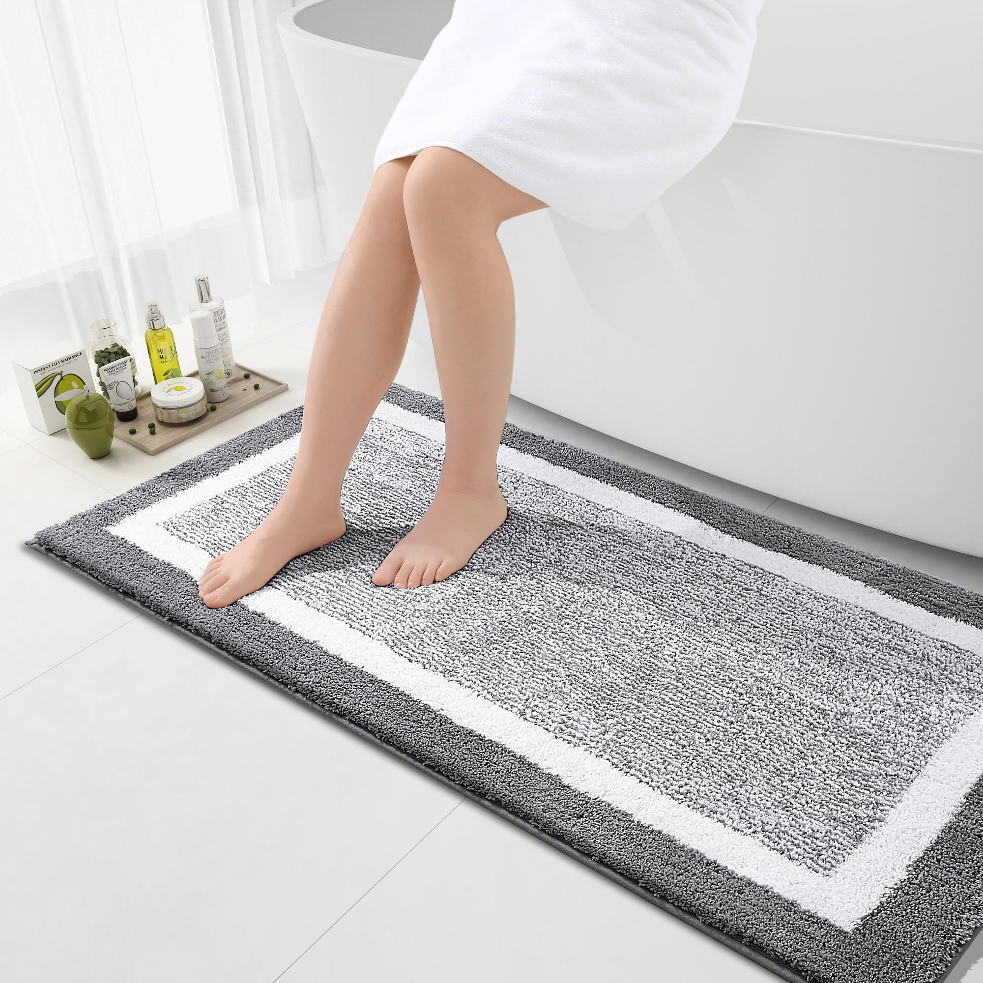 smiry Microfiber Non-Slip Bath Mats for Bathroom, Extra Soft Absorbent Bathroom Mats Rugs, Machine Washable Quick Dry Floor Mats, 60 x 120 cm, Grey