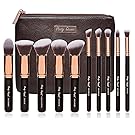 Party Queen Makeup Brush Set Classic 10Pcs Rose Golden Kabuki Brush with Luxury Pouch