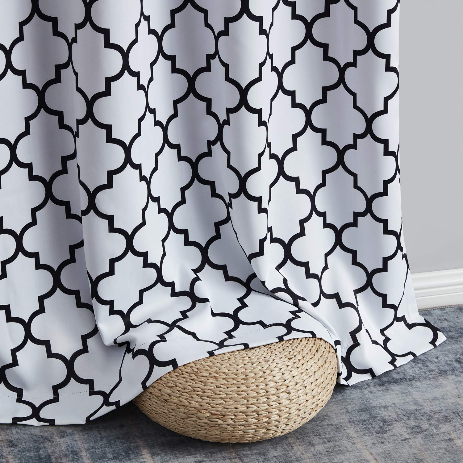 HLC.ME Lattice Pattern White and Black Blackout Curtains 72 Long - Thermal Window Coverings Set, Summer/Winter Heat Blocking Draperies for Bedroom - 2 Panels - 52 W x 72 L - Platinum White & Black Image HLC.ME Lattice Pattern White and Black Blackout Curtains 72 Long - Thermal Window Coverings Set, Summer/Winter Heat Blocking Draperies for Bedroom - 2 Panels - 52 W x 72 L - Platinum White & Black Image