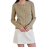 VizWqm Women's Lightweight Button Cardigan Sweater Long Sleeve Top Fall Crew Neck Knit Solid Jackets Fashion Clothes Outfits