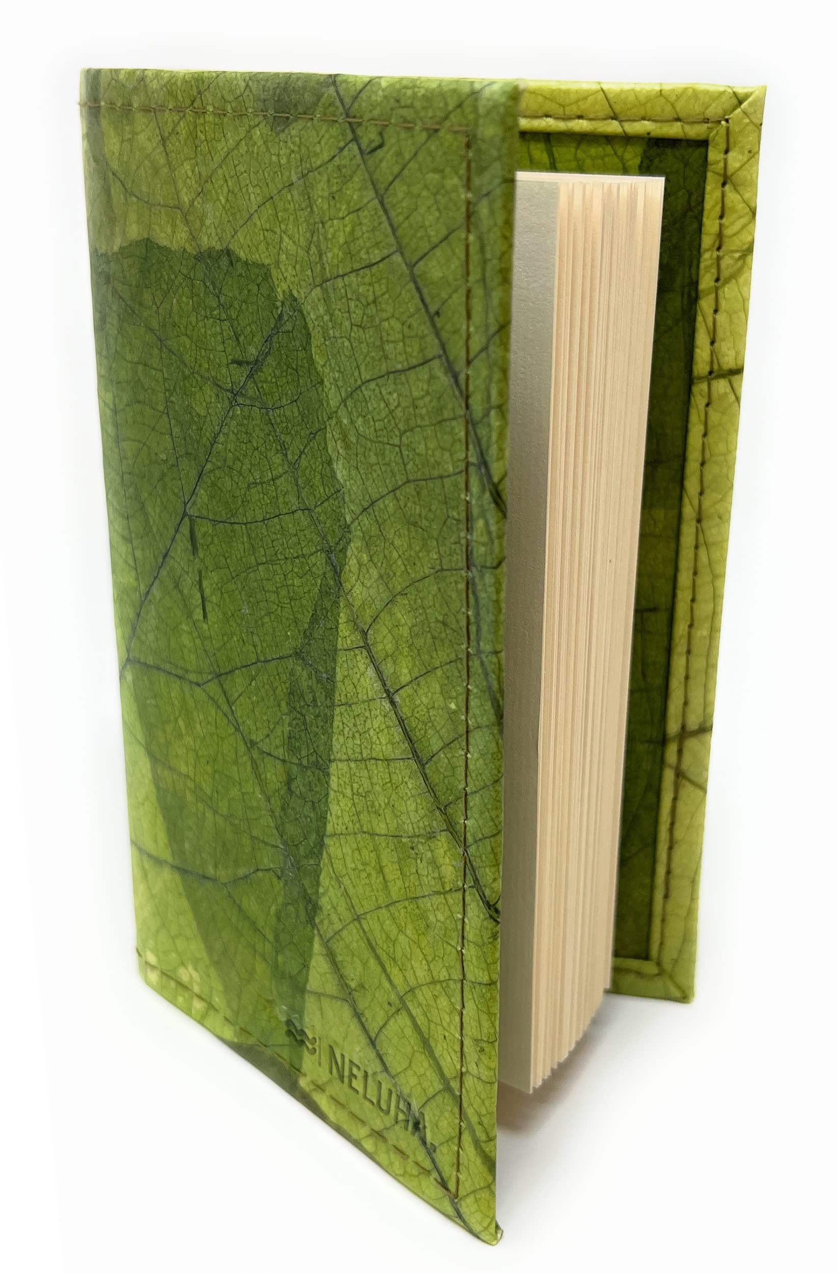 NELUHA Notebook A5 Blank Refillable Teak Sheets Vegan Sustainable Leather Alternative Diary Book Journal Book Cover Travel (Green)