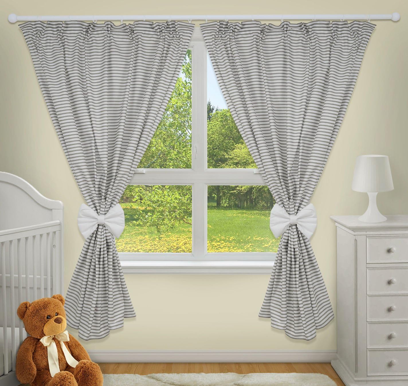 Luxury Decorative Curtains for Baby Room Matching with Our Nursery Bedding Sets (Grey Stripes)