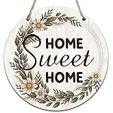 Wooden Welcome Sign For Front Door, Home Sweet Home Decor Sign, Rustic Outdoor Hanging Signs For Housewarming Gifts, Floral Decoration For Farmhouse Front Porch Outside House Wall Garden Yard -09