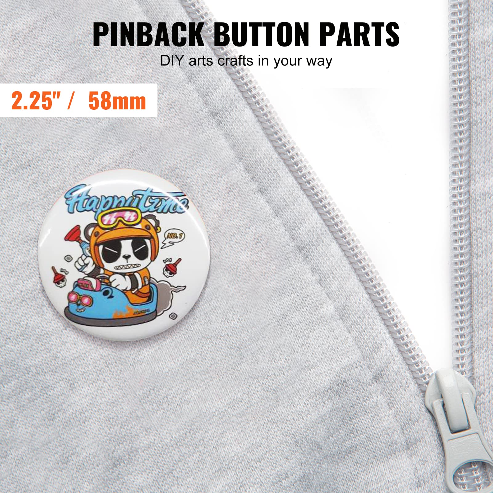 VEVOR 500 Sets 2.25 inch 58mm Pin Back Button Parts, DIY Round Button Badge Parts, Set Includes Metal Top, Plastic/Metal Button, Clear Film, and Blank Paper for Gifts Presents, Machine NOT Included