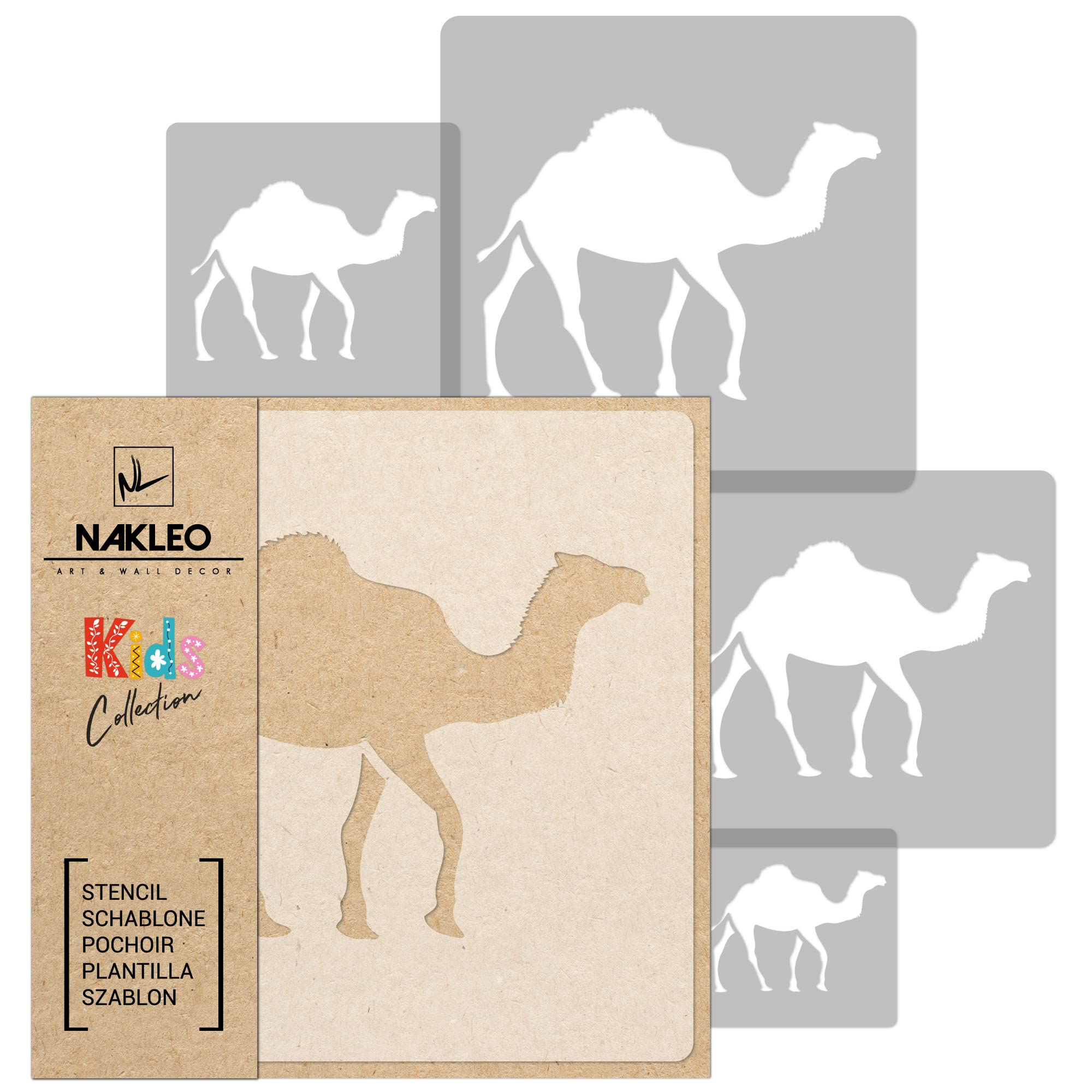 NAKLEO Painting Stencils Set for Kids, 5 Pcs Templates 9x9 to 34x34cm Dromedary Camel Animal, Plastic and Reusable Drawing Stencils, Children Room Decor, Craft DIY Wall Furniture — image 1