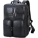 TIDING 17.3" Leather Laptop Backpack for Men Multi Pockets Casual Daypack Business Travel Rucksack, Black