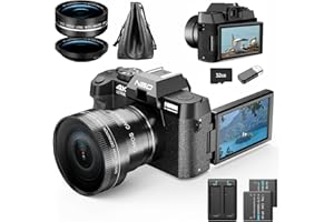NBDDIGITAL 48MP Digital Cameras for Photography with WiFi & App Control,4K Autofocus Vlogging Camera for YouTube with 16X Zoom, Anti-Shake, 32GB TF Card, Dual Batteries, 52mm Wide Angle & Macro Lens (S100 Black)