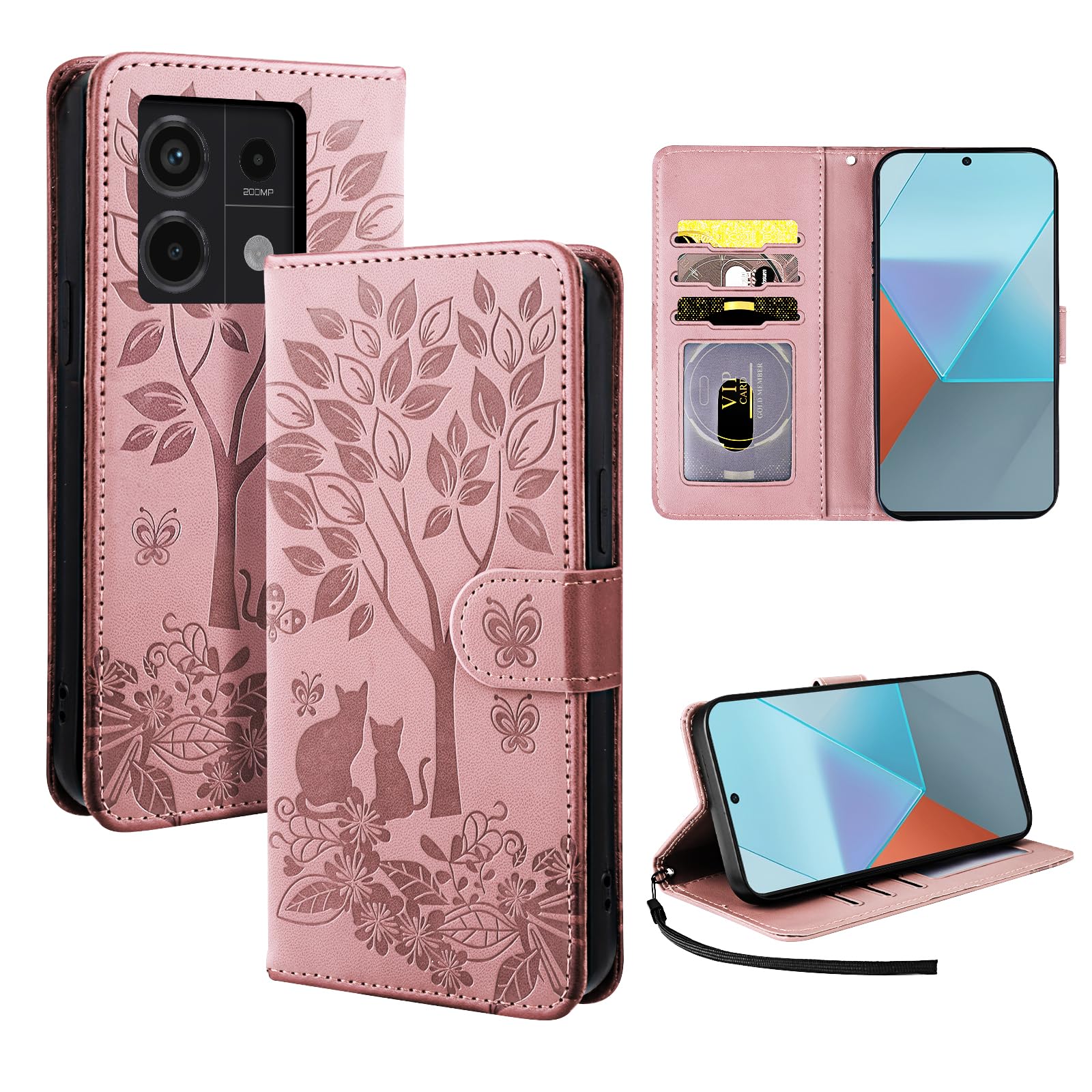 LSPCASA Cover Designed For Xiaomi Redmi Note 13 Pro 5G / Xiaomi Poco X6 5G Stand Function Xiaomi Redmi Note 13 Pro 5G Case With Detachable Wrist Strap Redmi Note 13 Pro 5G Case Rosa Pink