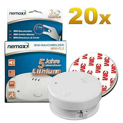 20x Nemaxx Mini-FL2 Rauchmelder - hochwertiger & diskreter Mini Brandmelder Feuermelder Rauchwarnmelder mit Lithium