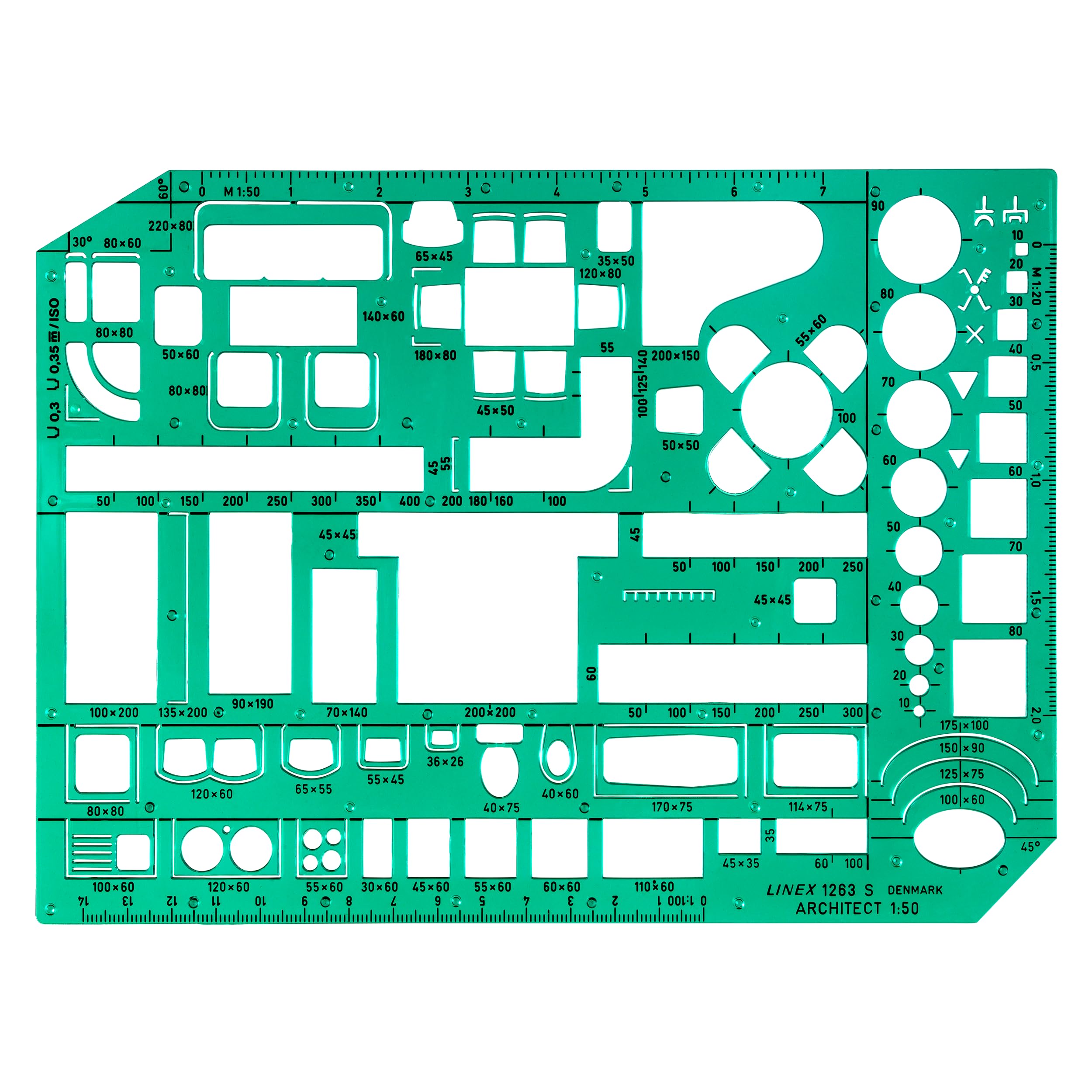 Linex Interior Design Stencil Template – Furniture Layout Planner for Home Design, Transparent Green Drawing Template with Measurements