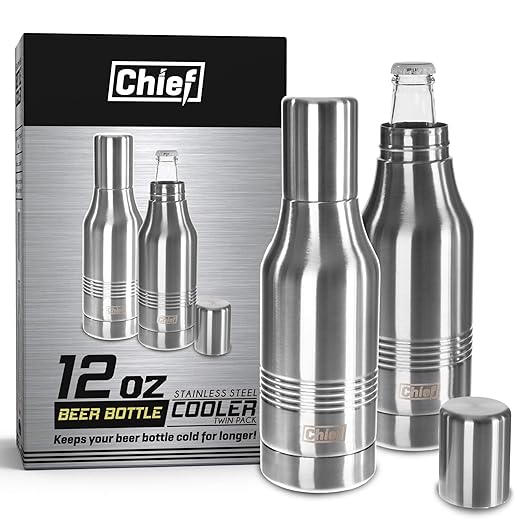 Beer Bottle Insulator Double Wall Stainless Steel Beer Bottle Cooler Great Christmas Gift Bonus E Book And Gift Packaging Twin Pack