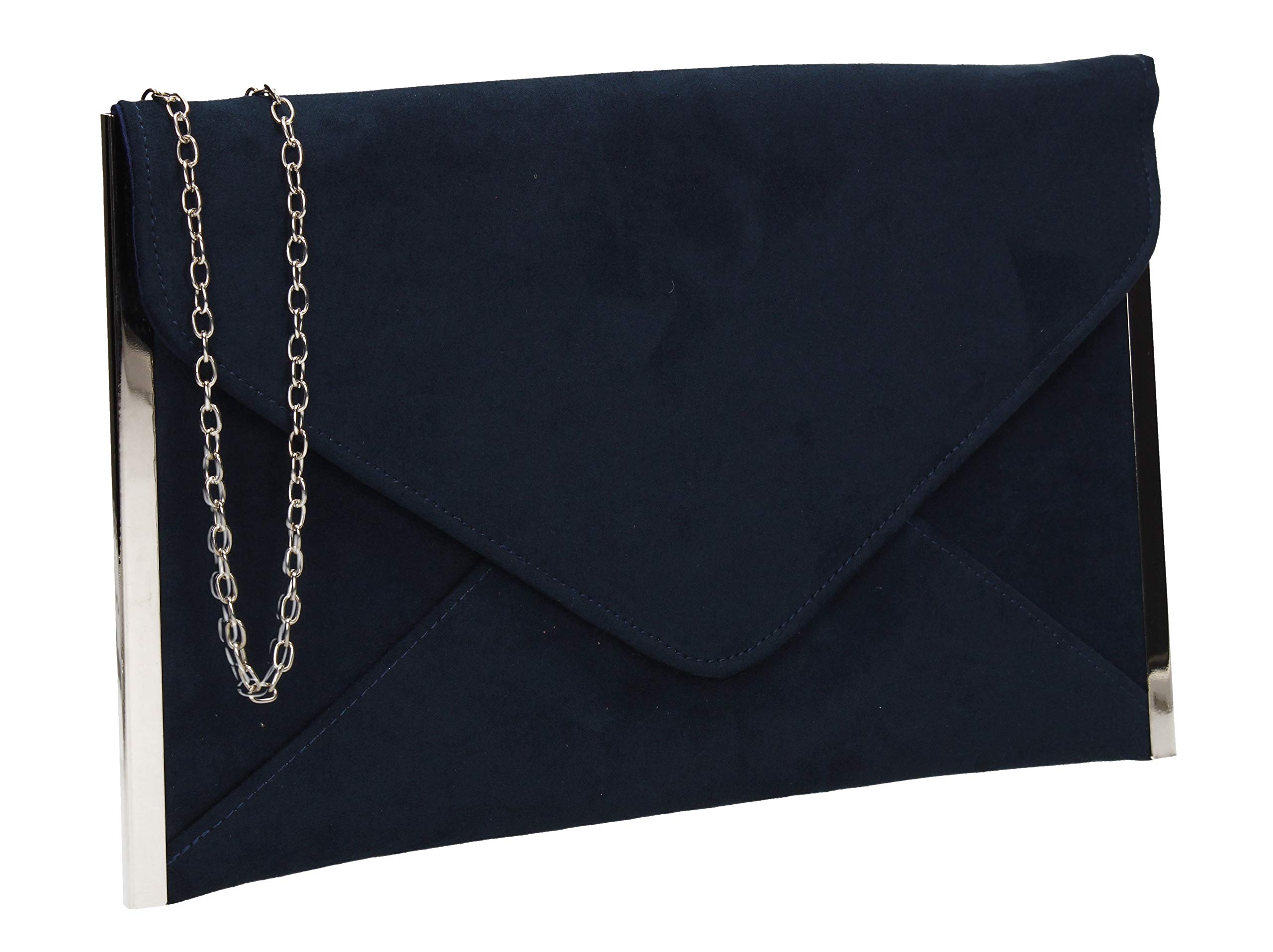 Swanky Swans Women's Louis Suede Slim Envelope Party Prom Clutch Bag Clutch Blue (Navy blue) ,2x18.5x29 cm (W x H x L)