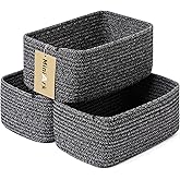 MiniArk Small Storage Baskets for Organizing | Closet Organizer Bins | Shelf Toy Basket | Woven Rope Baskets | Cube Decorative Box | Shallow Basket | 11.5x7.5x4.7” | 3 Packs Dark Gray