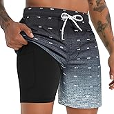 zeetoo Mens Swim Trunks with Compression Liner 5.5" Inseam Quick Dry Swim Shorts